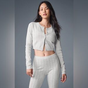ALO YOGA | ✨NEW✨ Pointelle Sweater Be Mine Cardigan in Light Ash Heather